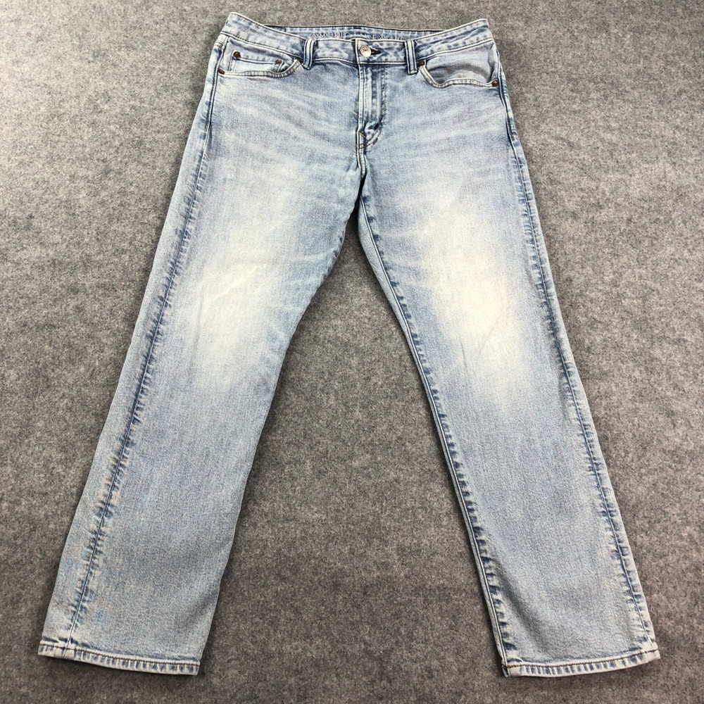 American Eagle Original Straight Mens Jeans 33x30 (fits 33x29) Blue Light Wash